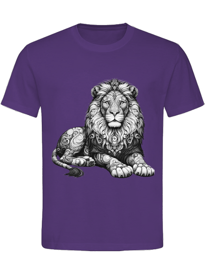Camiseta de algodón pesado mandala león en gris