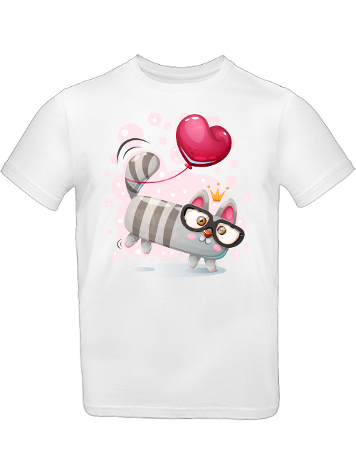 Cartoon Mini Katze mit Herzluftballon T-Shirt Kids SK