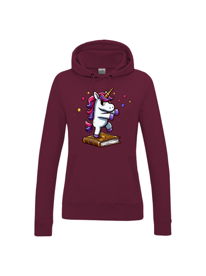 Girlie College Sudadera con capucha Unicornio baila en libro