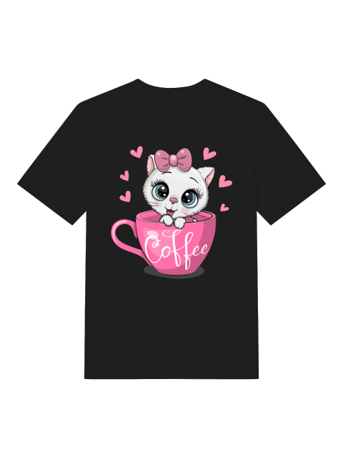 Coffee Cat Front - Unisex Erwachsenen Bio Baumwolle Kurzarm Shirt Creator T-Shirt 2.0 ST/ST SH