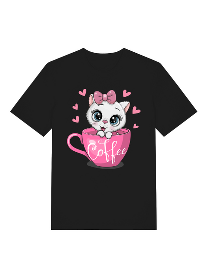 Coffee Cat Front - Unisex Erwachsenen Bio Baumwolle Kurzarm Shirt Creator T-Shirt 2.0 ST/ST SH