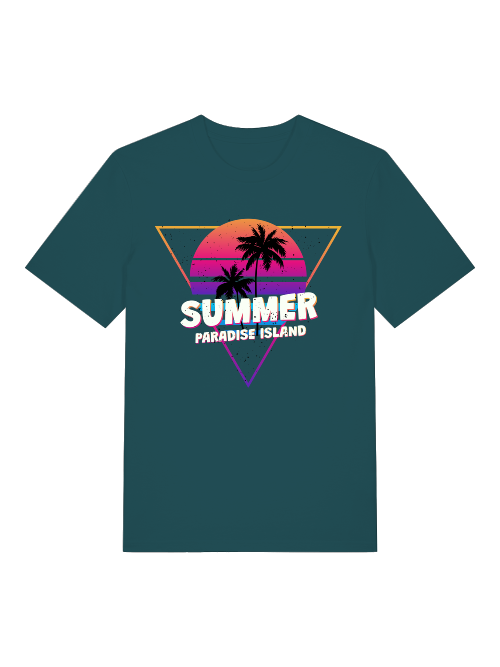 Summer Paradise Island Retro Sunset Front - Unisex Erwachsenen Bio Baumwolle Kurzarm Shirt Creator T-Shirt 2.0 ST/ST SH