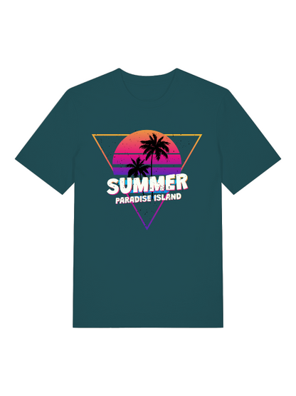 Summer Paradise Island Retro Sunset Front - Unisex Erwachsenen Bio Baumwolle Kurzarm Shirt Creator T-Shirt 2.0 ST/ST SH