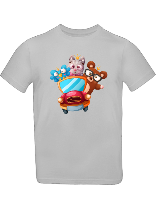 Camiseta para niños con diseño de dibujos animados, trío, pájaro, oso y gato