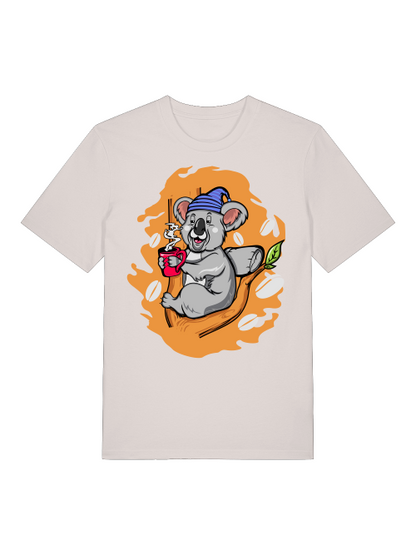 Koala Coffee Time Front - Unisex Erwachsenen Bio Baumwolle Kurzarm Shirt Creator T-Shirt 2.0 ST/ST SH
