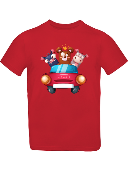 Cartoon Trio Kuh Baer Schweinchen im Auto T-Shirt Kids SK