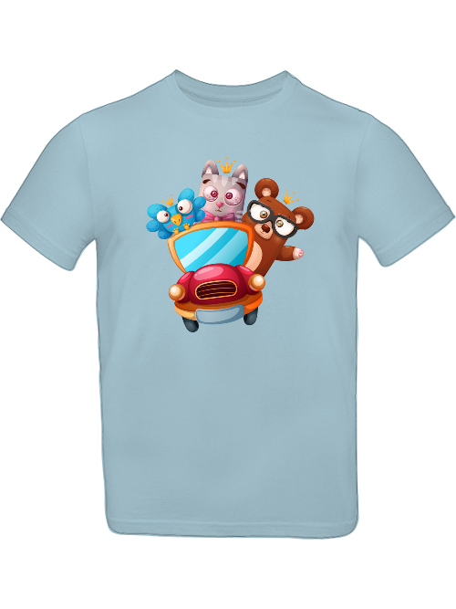 Camiseta para niños con diseño de dibujos animados, trío, pájaro, oso y gato