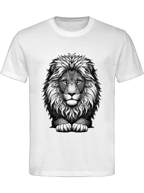 Heavy cotton t-shirt mandala lion head in gray