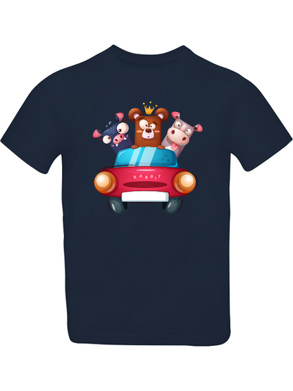 Cartoon Trio Kuh Baer Schweinchen im Auto T-Shirt Kids SK