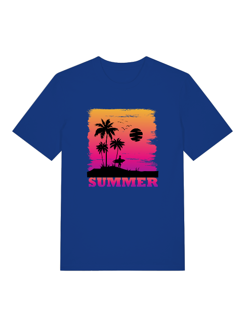 Summer Sunset Surfer Front  - Unisex Erwachsenen Bio Baumwolle Kurzarm Shirt Creator T-Shirt 2.0 ST/ST SH