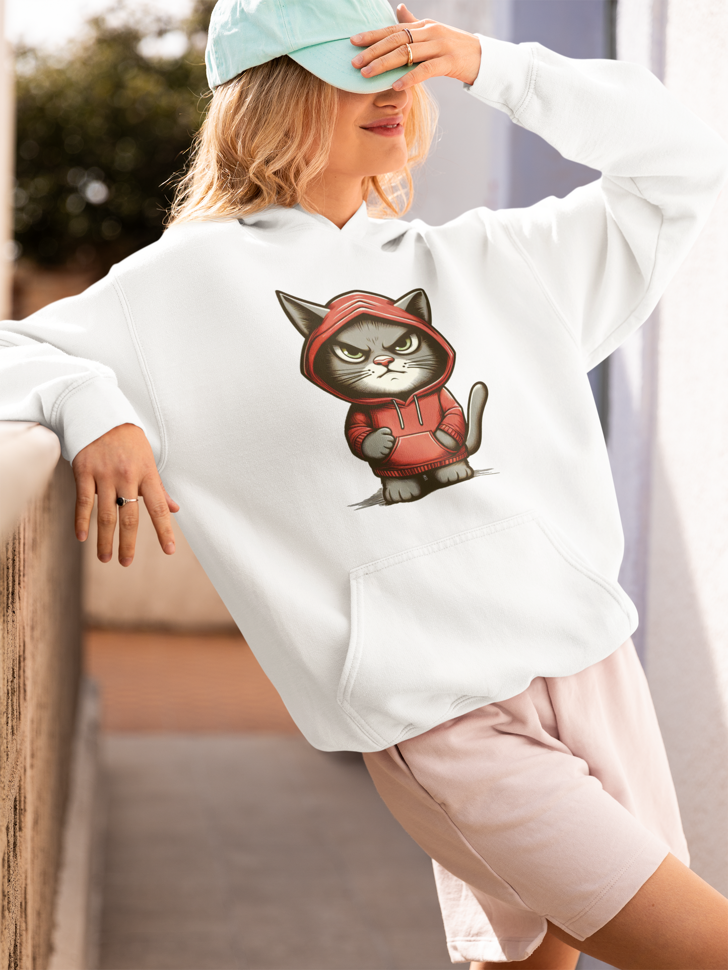 Girlie College Hoodie grimmige Katze