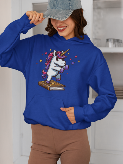 Girlie College Sudadera con capucha Unicornio baila en libro