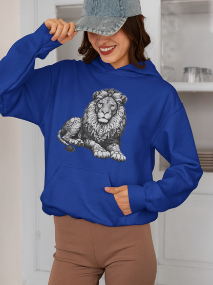 Girlie College Sudadera con capucha Mandala Lion en gris