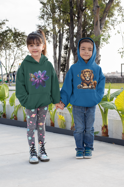 Sudadera con capucha premium para niños Galaxy Flower con mariposa