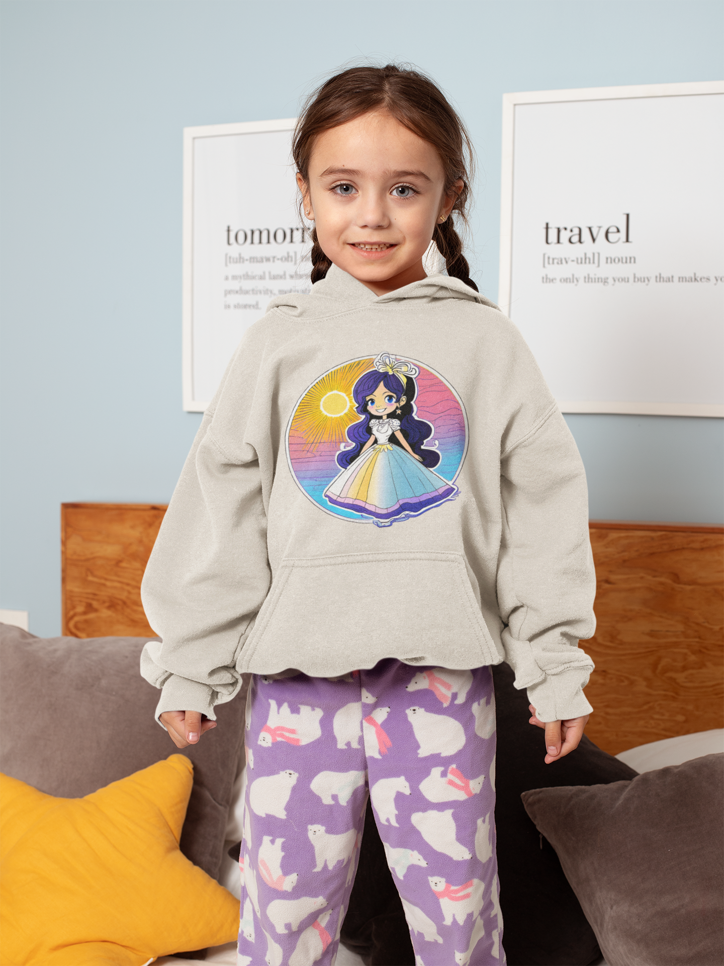 Sudadera con capucha Kids Premium Princess Sunset con brillo azul