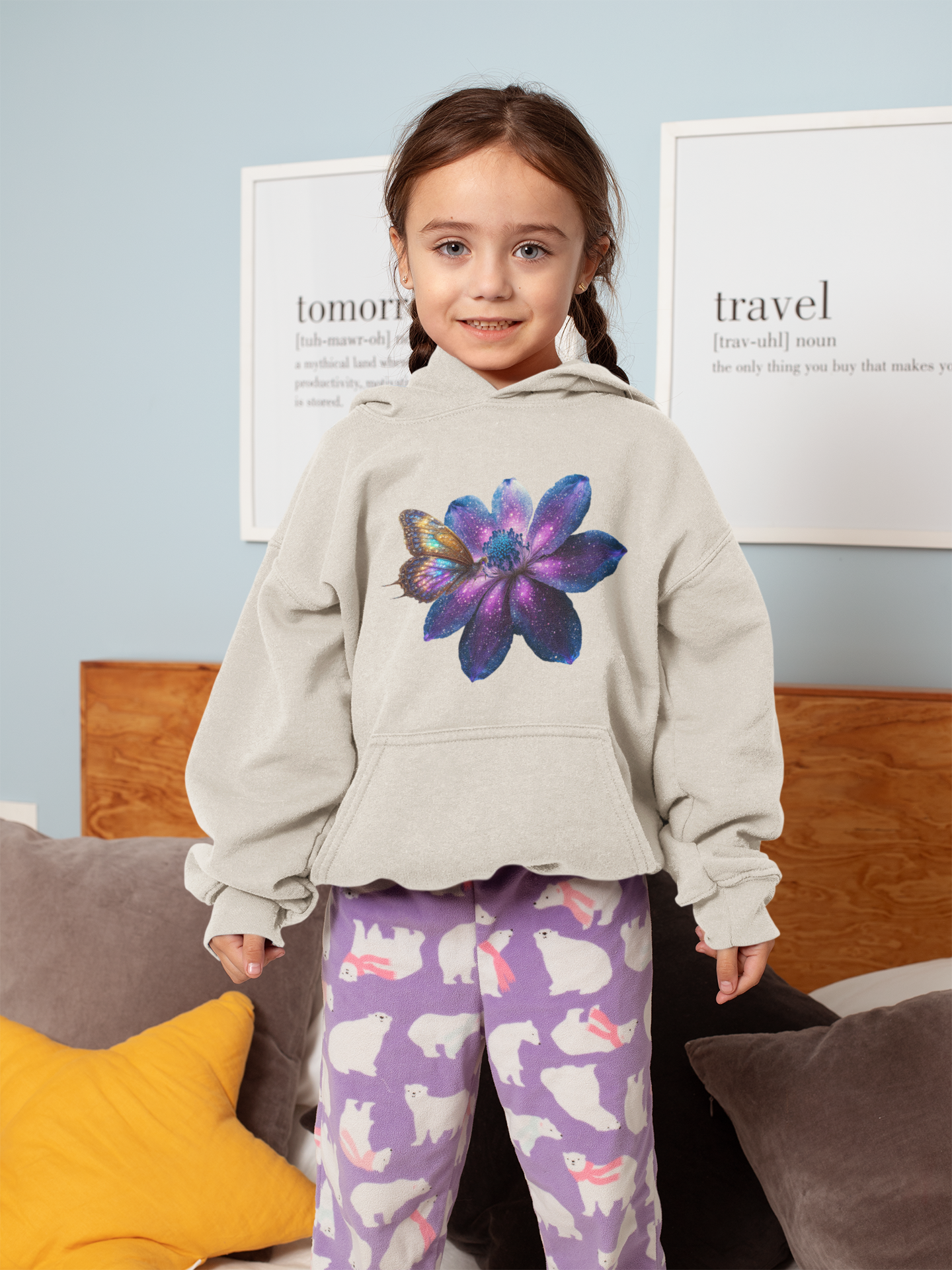 Kids Premium Hooded Sweat Gallaxy Flower with Butterfly