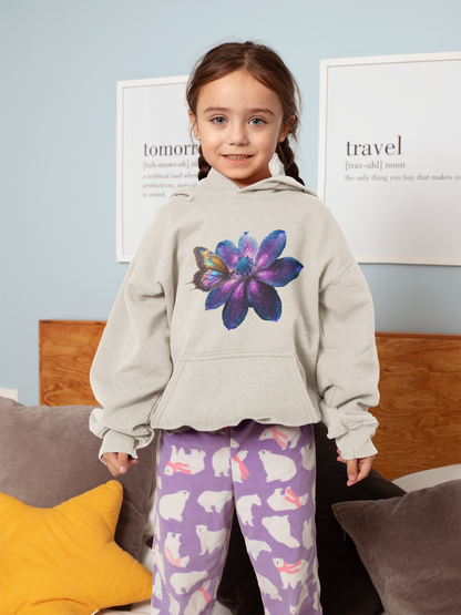 Sudadera con capucha premium para niños Galaxy Flower con mariposa