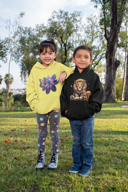 Sudadera con capucha premium para niños Galaxy Flower con mariposa