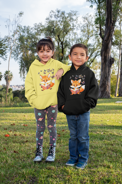 Sudadera con capucha premium para niños Zorro con grupo de mariposas
