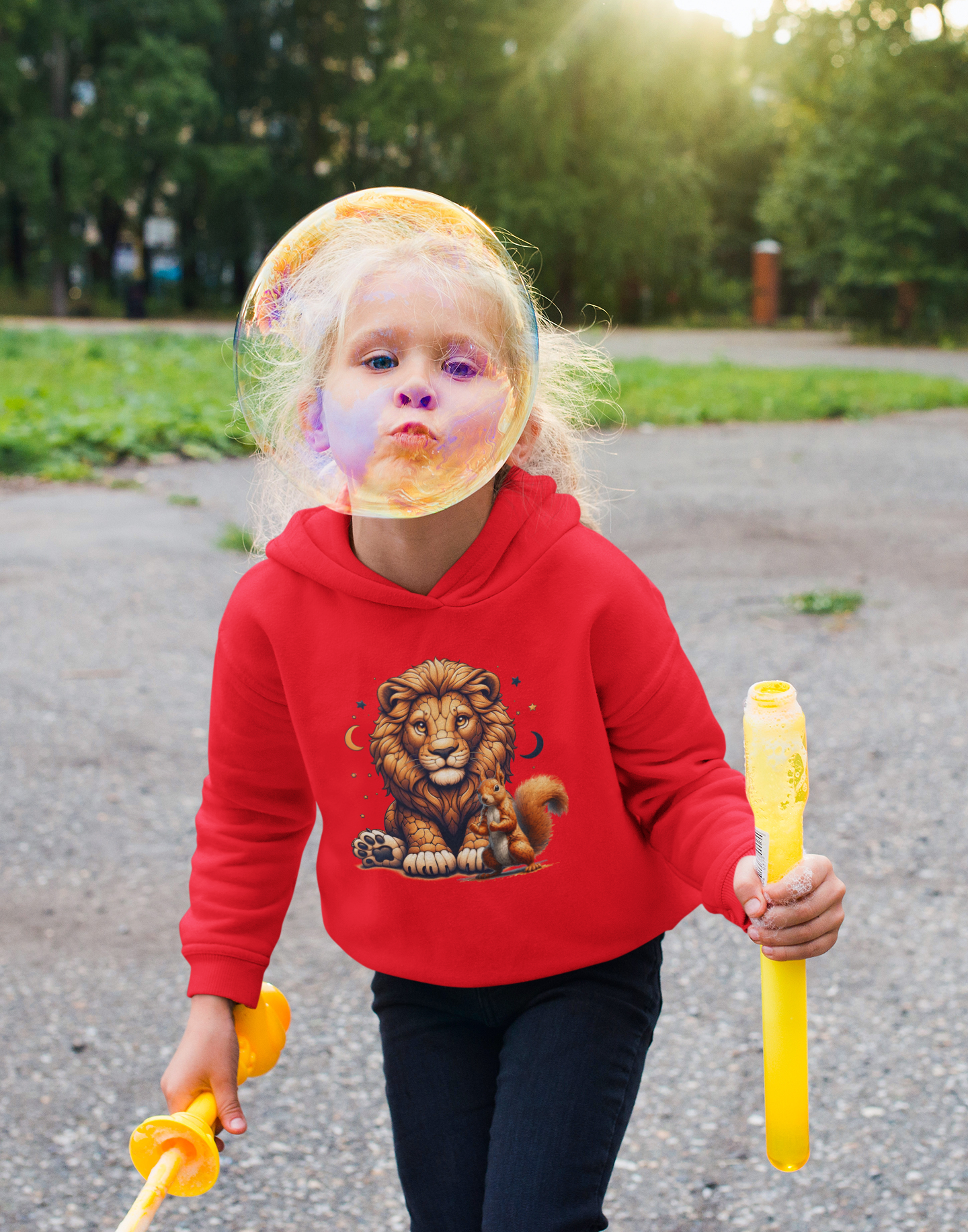 Kids Premium Hooded Sweat Loewe with squirrels and moons