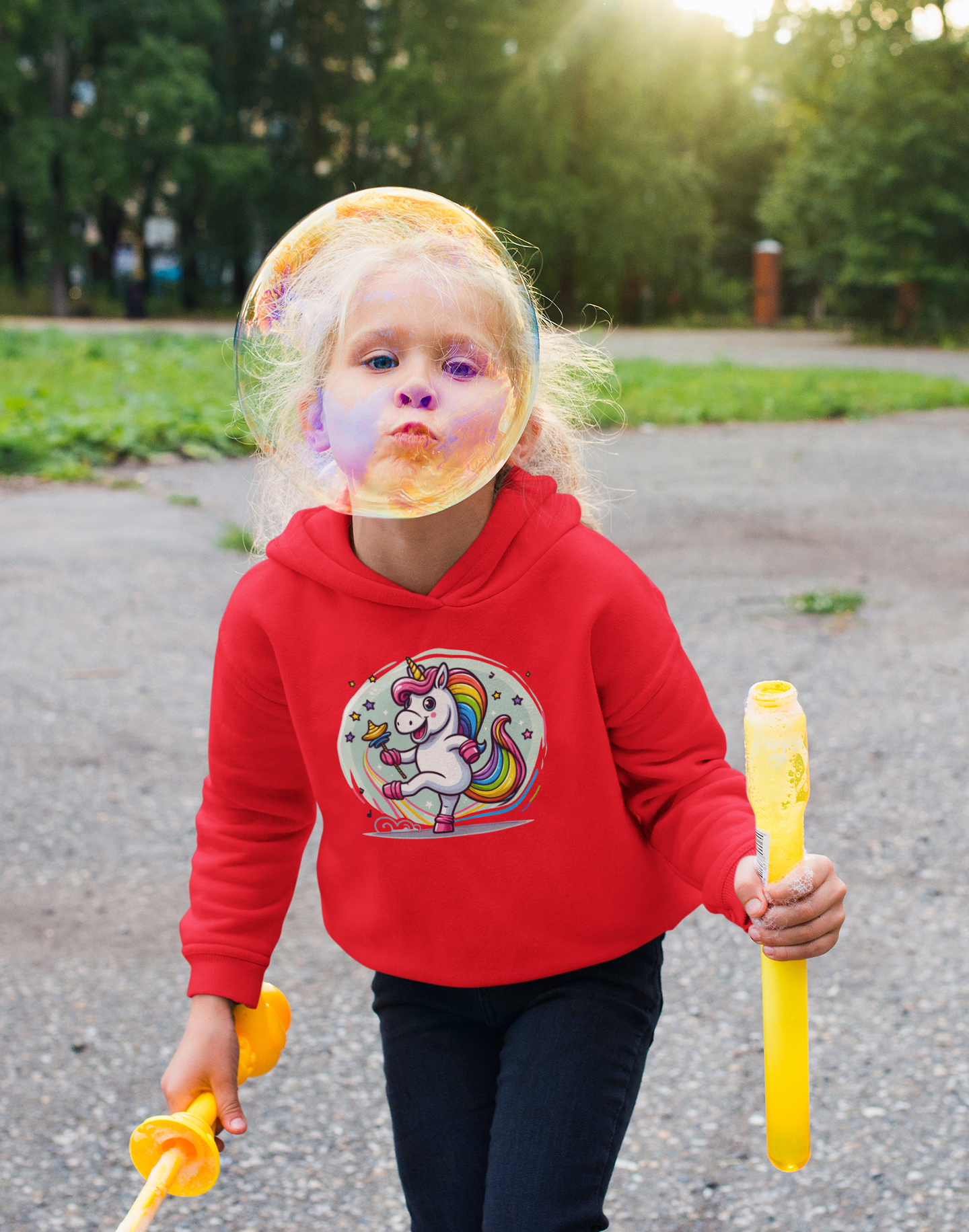 Mini cruiser unicorn dances with bubble