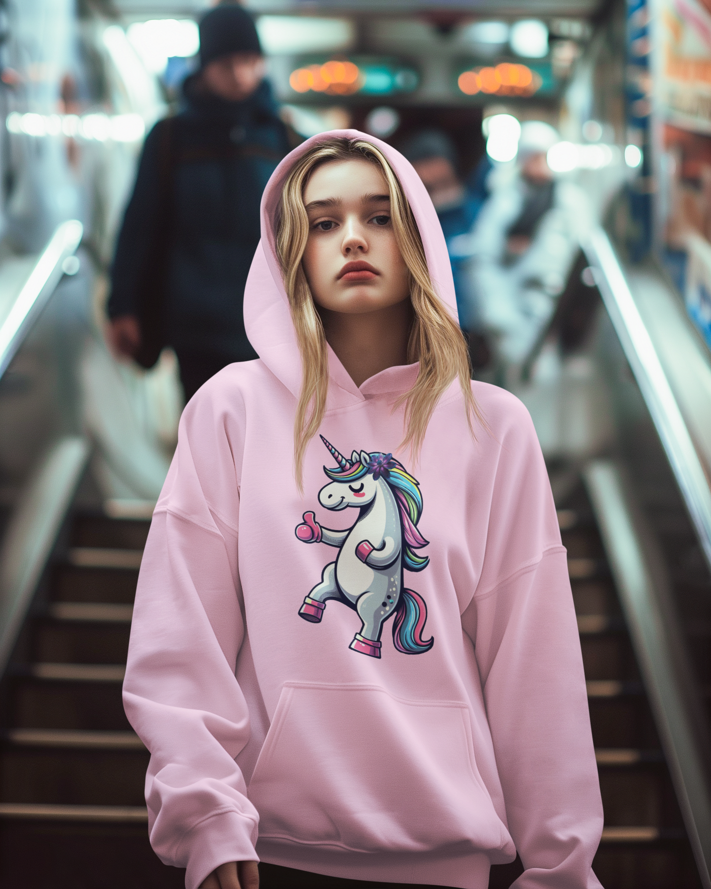 Girlie college hoodie unicorn with thumbs up