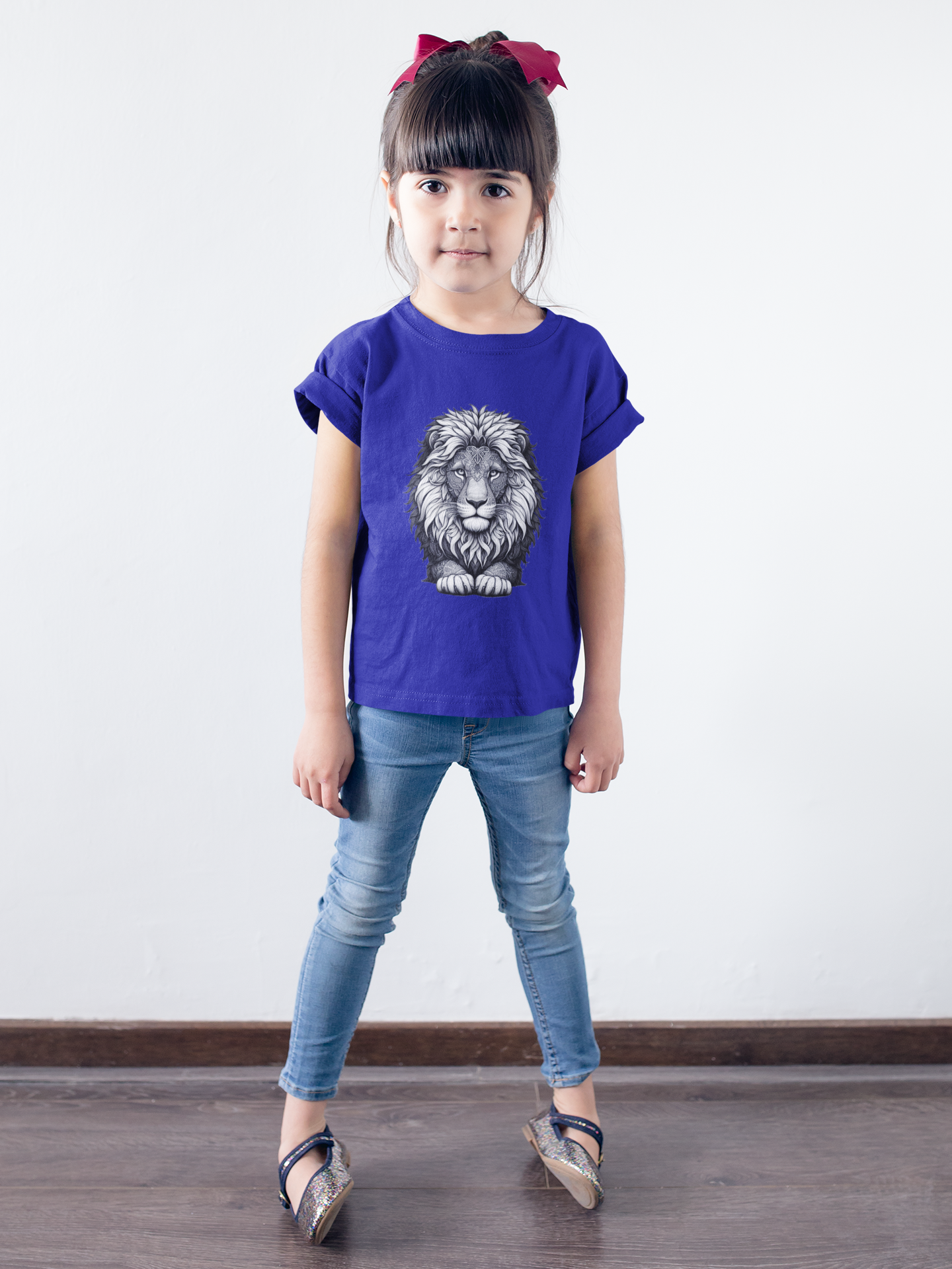 T-shirt kids mandala lion head in gray