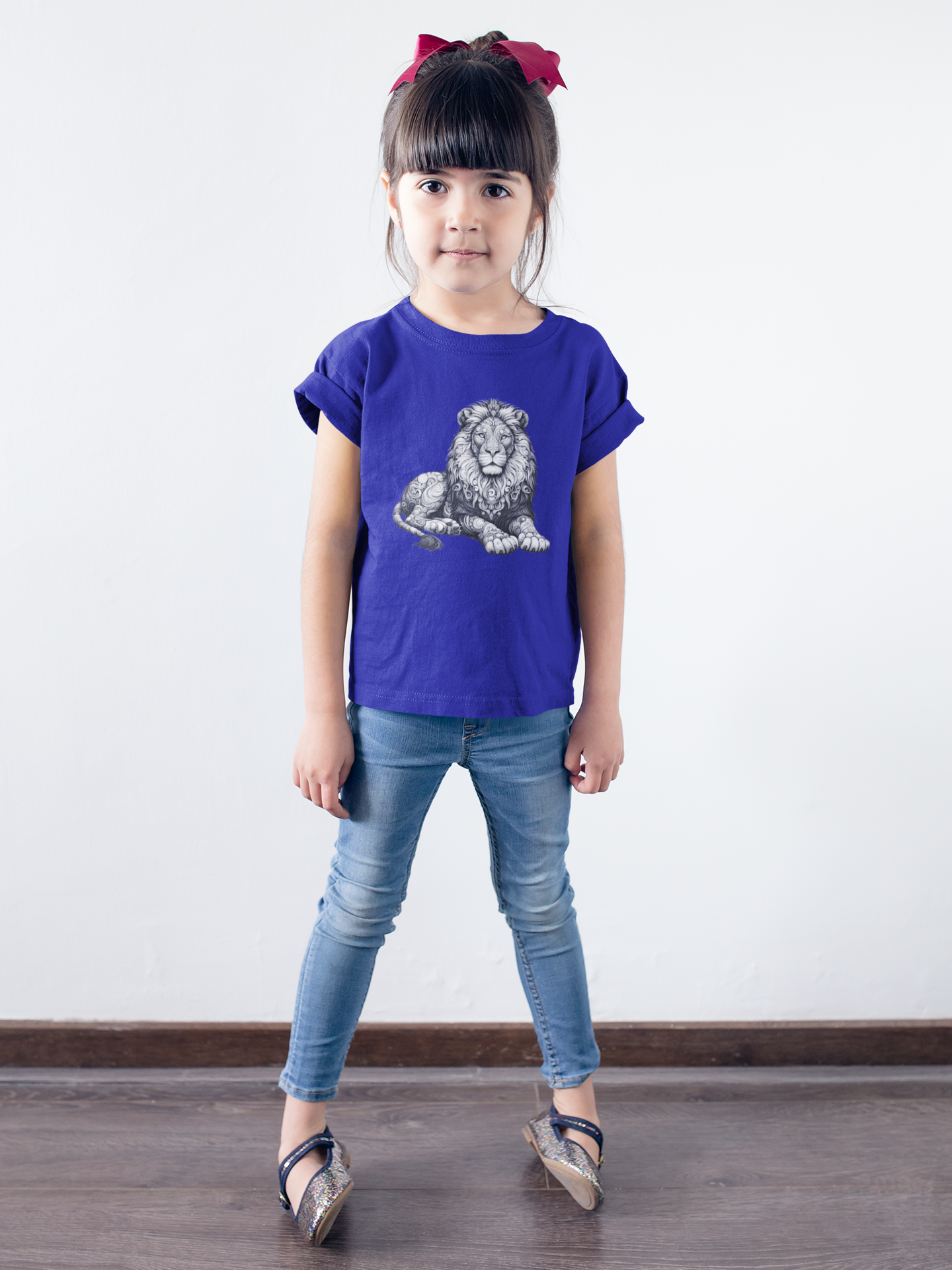 T-shirt kids mandala lion in gray