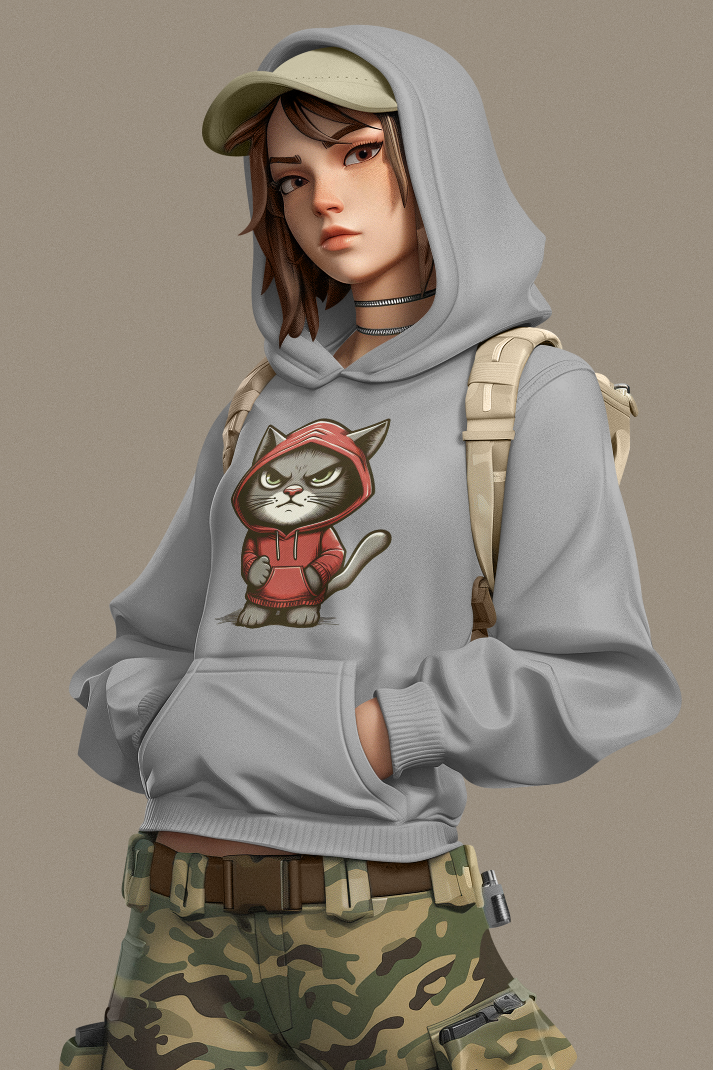 Girlie College Hoodie grimmige Katze