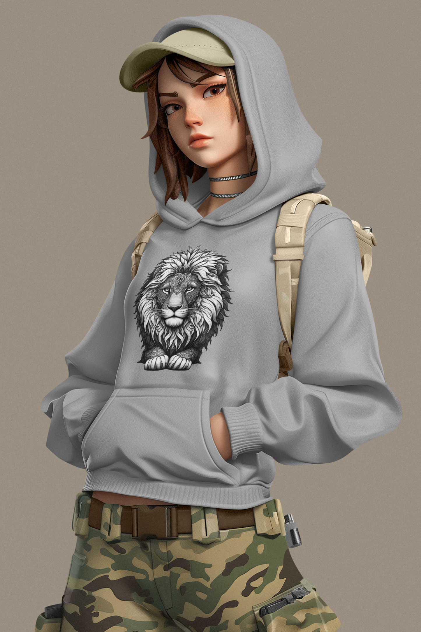 Cruiser hoodie mandala lion head in gray