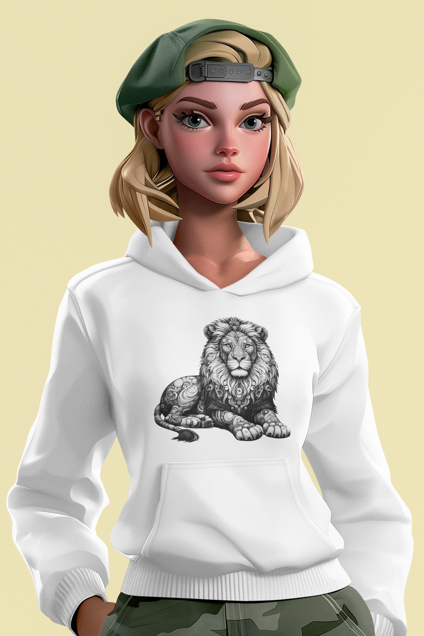 Girlie College Hoodie Mandala Löwe in grau