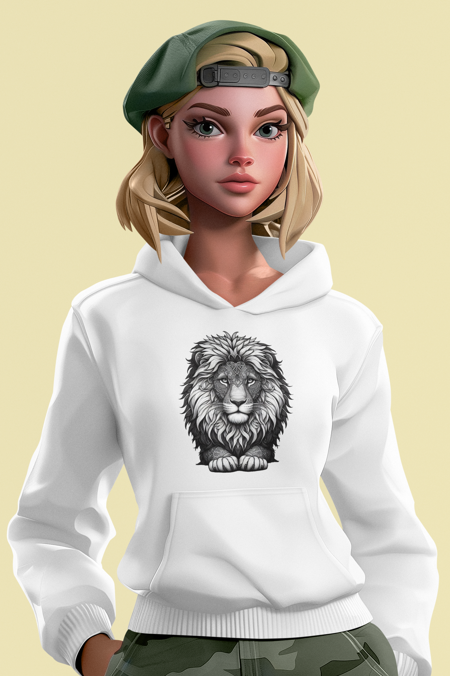 Girlie College Hoodie Mandala Löwenkopf in grau