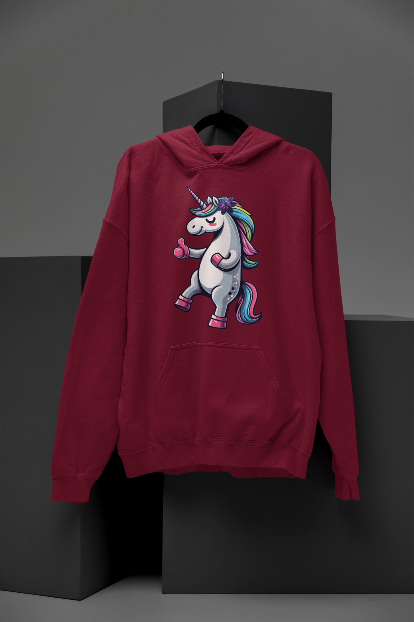 Girlie college hoodie unicorn with thumbs up