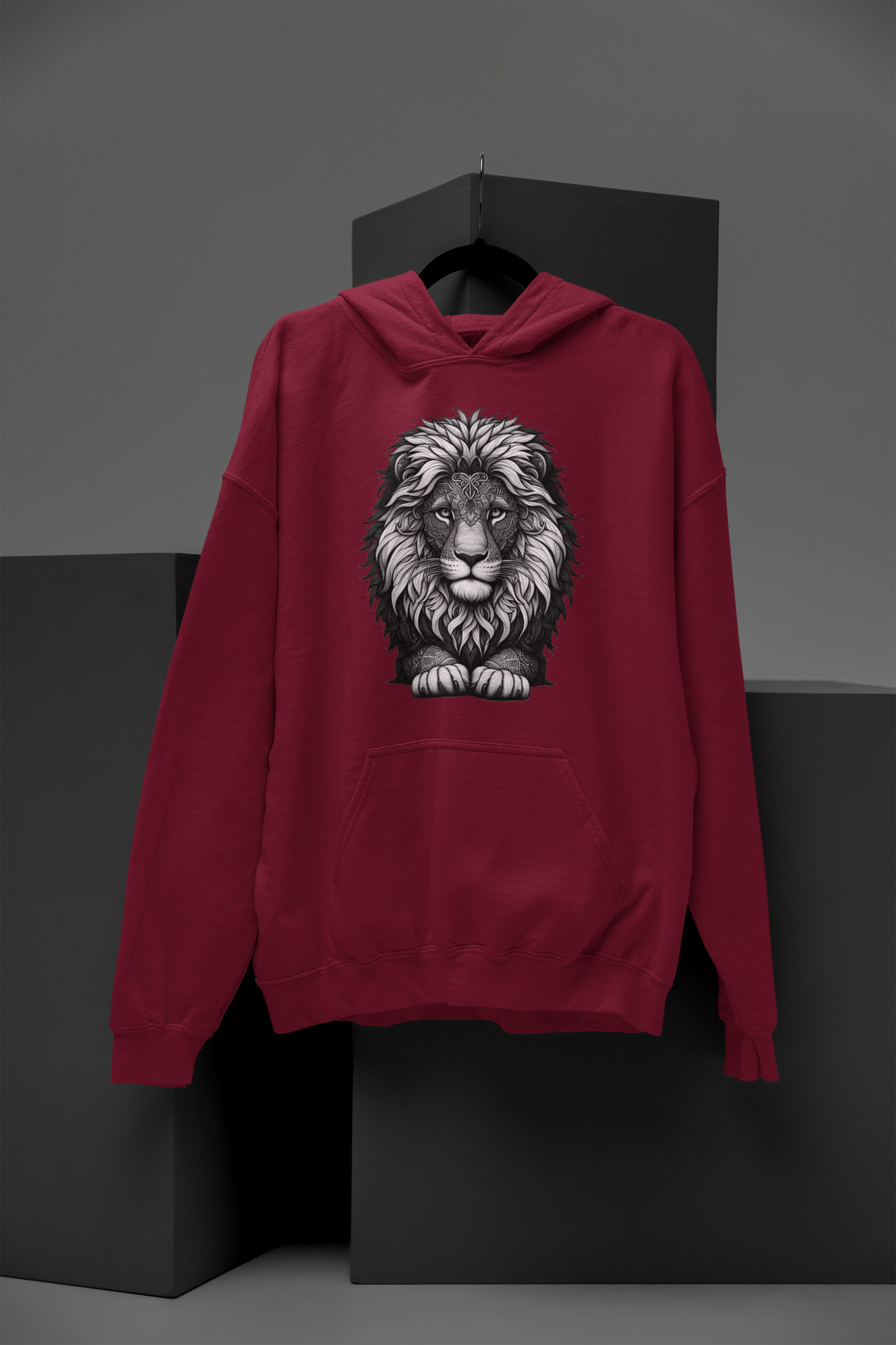 Premium hoodie mandala lion head in gray