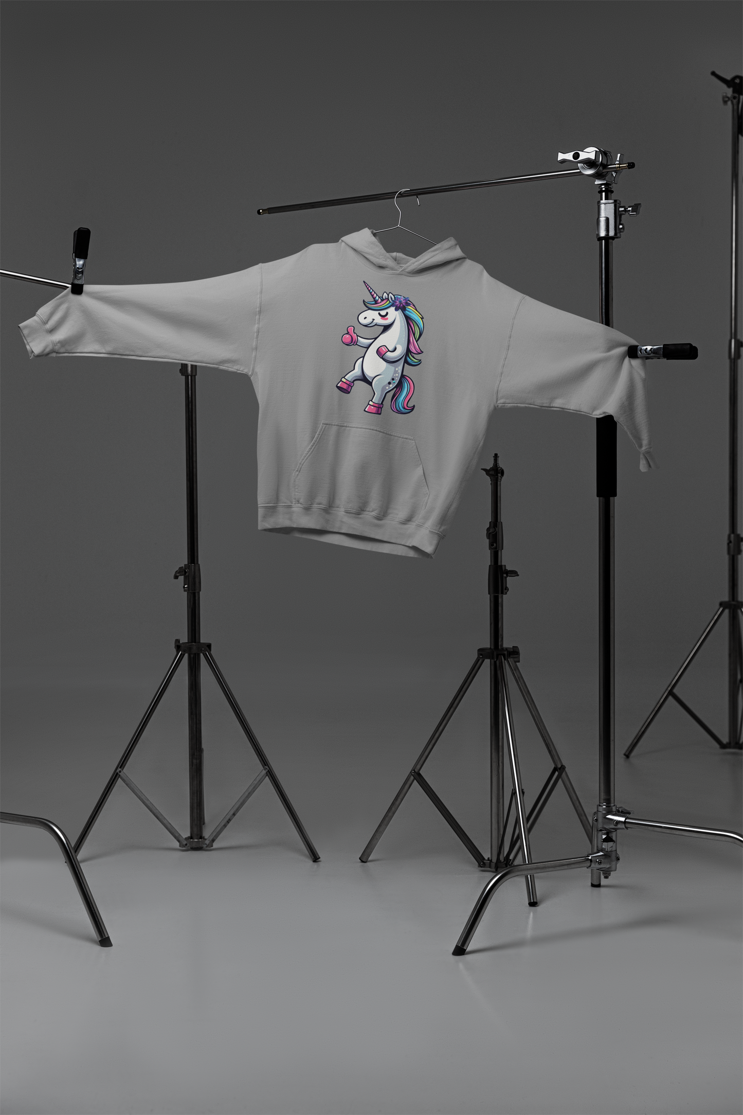 Girlie college hoodie unicorn with thumbs up