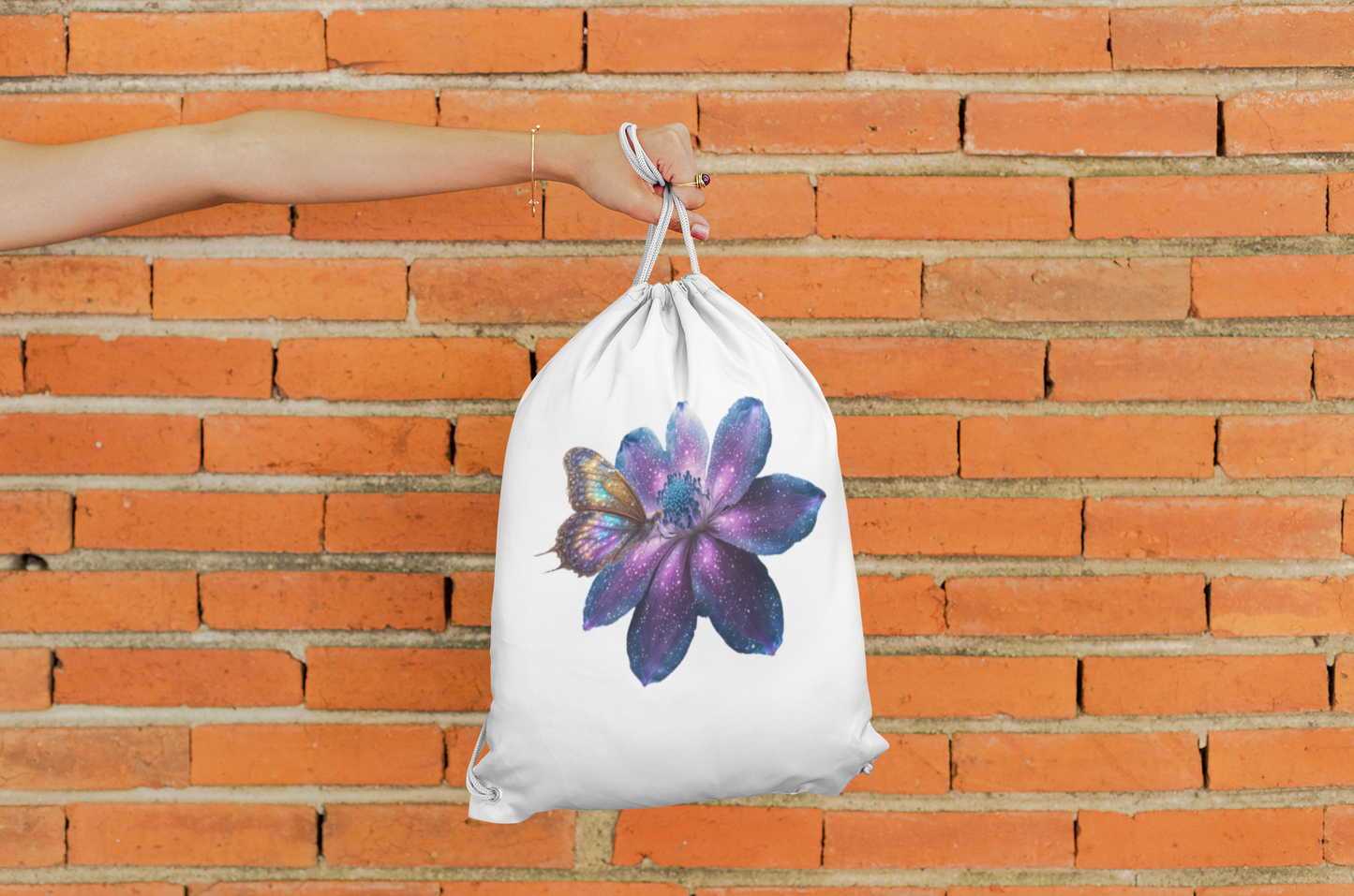 Bolsa de deporte básica galaxia flor con mariposa