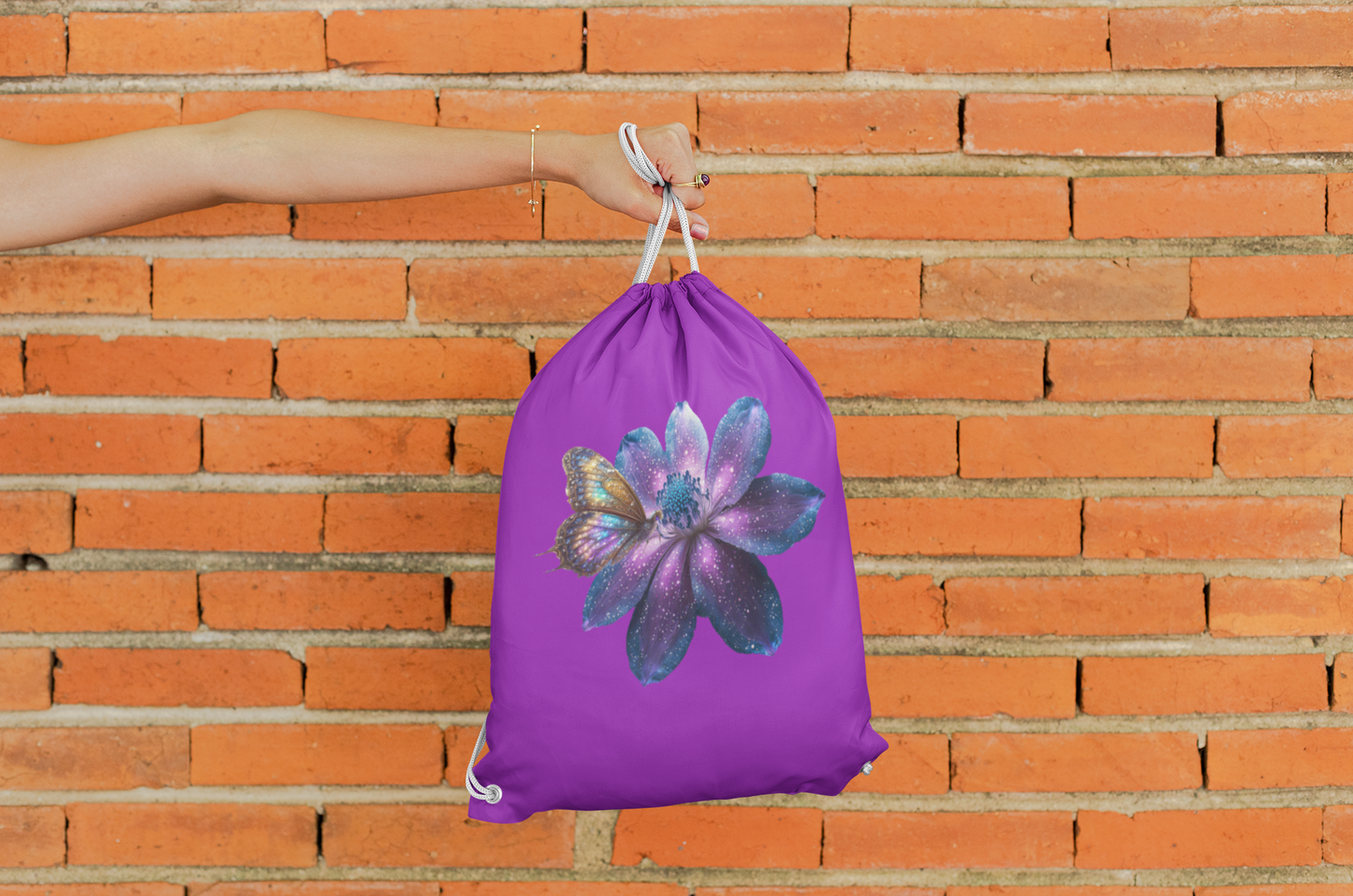 Bolsa de deporte básica galaxia flor con mariposa