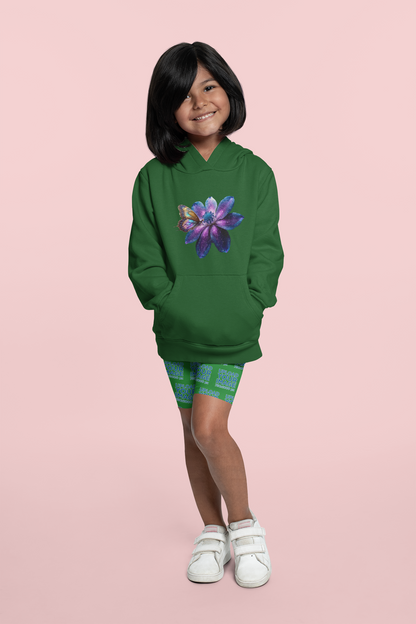 Sudadera con capucha premium para niños Galaxy Flower con mariposa