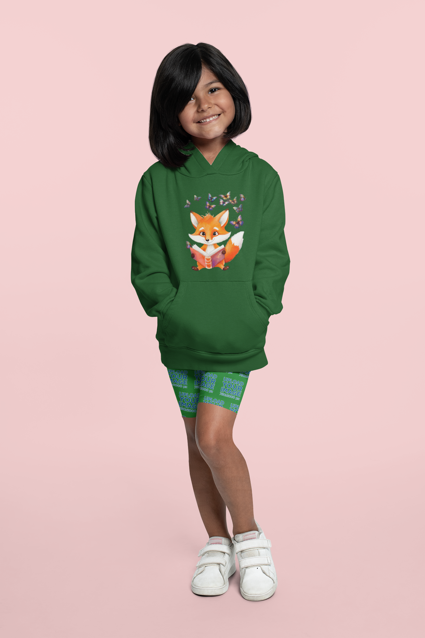 Sudadera con capucha premium para niños Zorro con grupo de mariposas