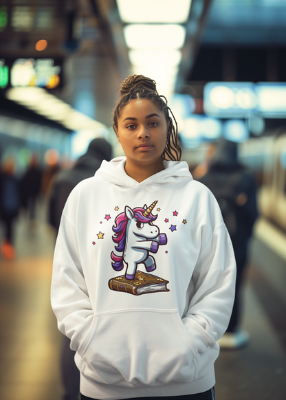 Girlie College Sudadera con capucha Unicornio baila en libro