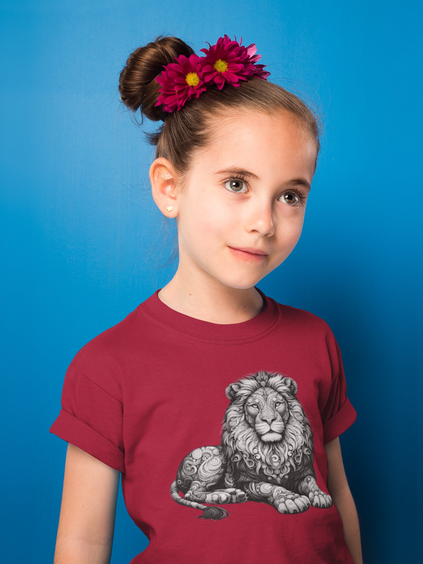 T-shirt kids mandala lion in gray