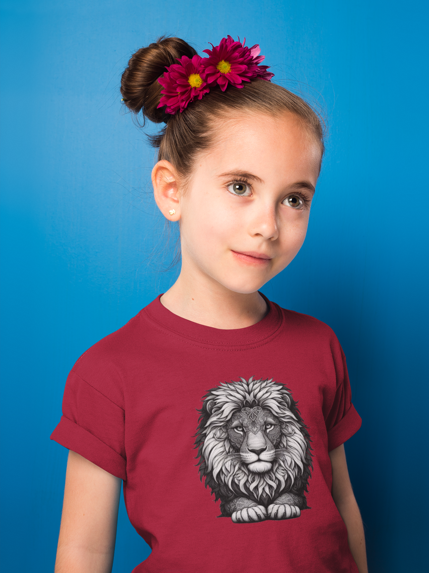 T-shirt kids mandala lion head in gray