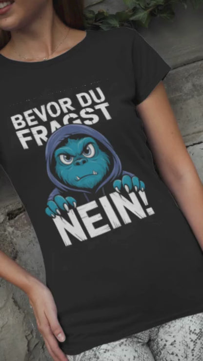 Comic Monster Bevor du Fragst - Nein! Unisex Erwachsenen Bio Baumwolle Kurzarm Shirt Creator T-Shirt 2.0 ST/ST SH