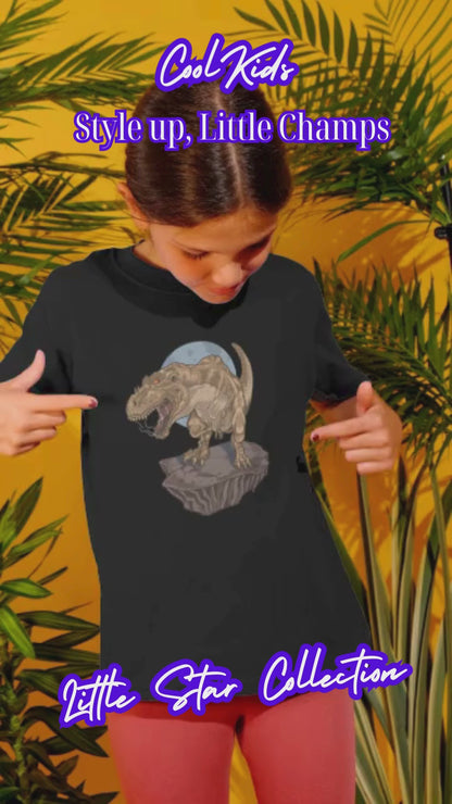 Dinosaurier auf Felsbrocken - Kinder T-Shirt Kurzarm-Shirt Baumwolle Hochwertig Langlebig - T-Shirt Kids BC SH