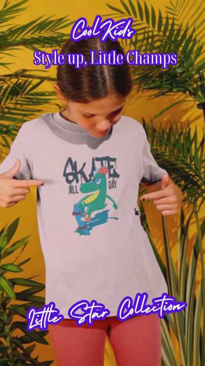 Skate all Day Krokodil - Kinder T-Shirt Kurzarm-Shirt Baumwolle Hochwertig Langlebig - T-Shirt Kids BC SH
