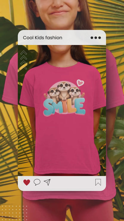 SMILE Herz Erdmännchen - Kinder T-Shirt Kurzarm-Shirt Baumwolle Hochwertig Langlebig - T-Shirt Kids BC SH