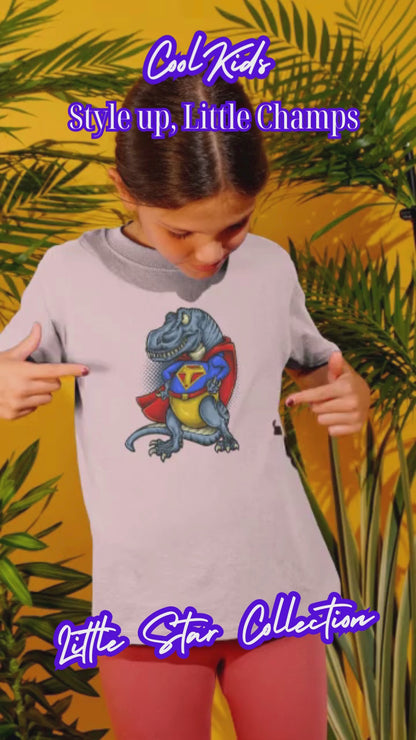 Super T-Rex Dinosaurier - Kinder T-Shirt Kurzarm-Shirt Baumwolle Hochwertig Langlebig - T-Shirt Kids BC SH