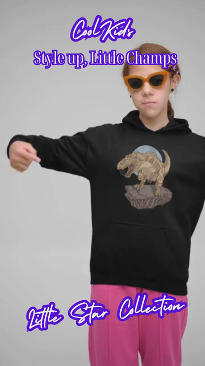 Dinosaurio Rex sobre una roca - Sudadera con capucha de felpa de peso medio y alta calidad para adolescentes - Disponible en todo el mundo - GL