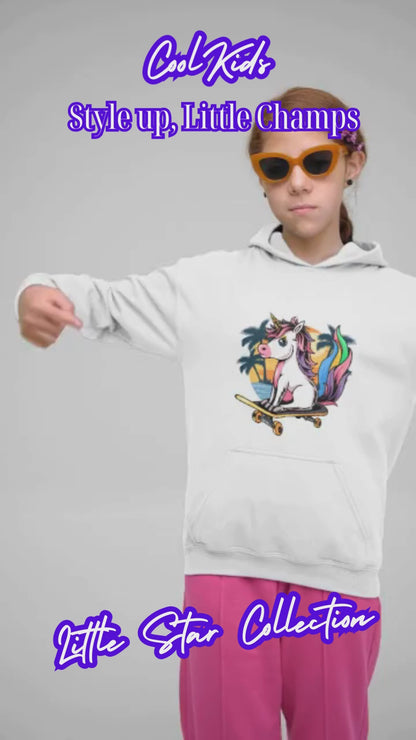 Einhorn Skater Sunset - Hochwertiger Mittelschwerer Fleece-Hoodie für Jugendliche - Weltweit Verfügbar - GL