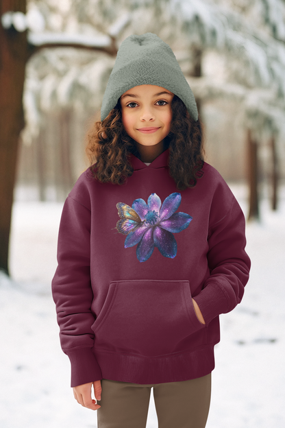 Sudadera con capucha premium para niños Galaxy Flower con mariposa
